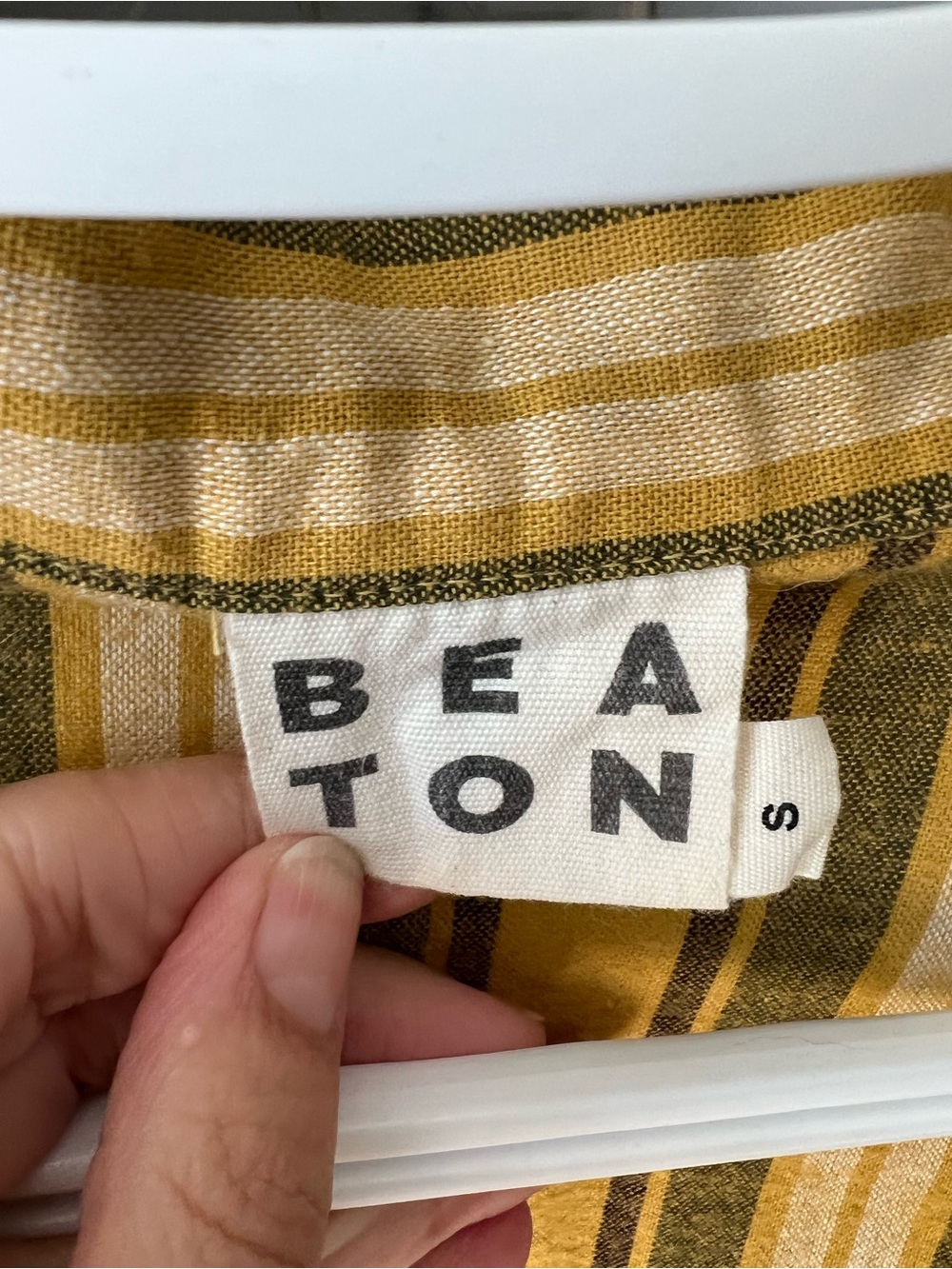 Beaton Linen Yellow and Brown Striped Button-Down Shirt - Picture 3 of 3